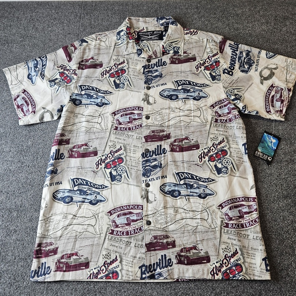 NWT Newport Blue Mens Hawaiian Aloha Shirt Size Large Speedway Daytona Indy - Picture 2 of 6